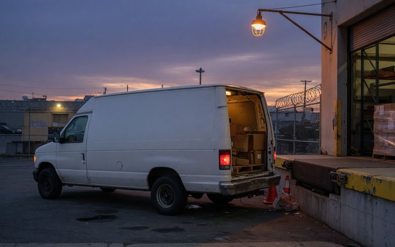 Cargo van at a loading dock